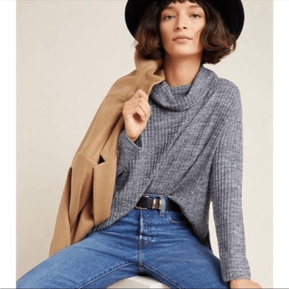 MAEVE by Anthropologie Ribbed Cowl Neck Bell Sleeve Gray Sweater XS